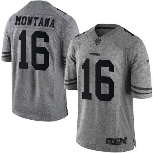 Nike 49ers #16 Joe Montana Gray Men's Stitched NFL Limited Gridiron Gray Jersey - Click Image to Close